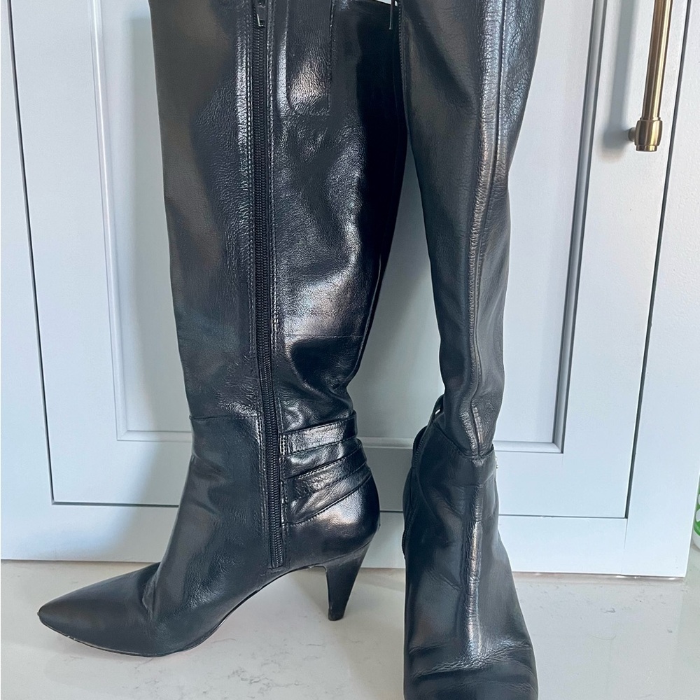 Nine West Black Leather Knee-High Boots